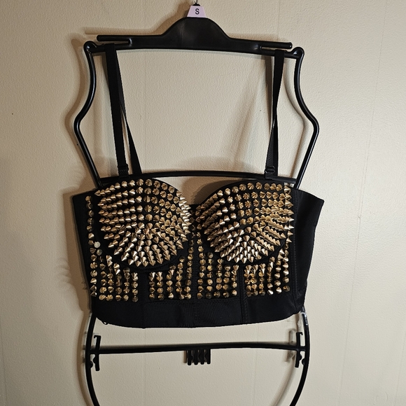 Black And Gold Studded Bustier XXL Crop Top - Picture 1 of 6